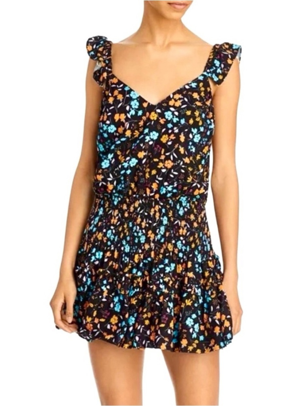 Ramy Brook Floral Print Black Multicolor Dress XS